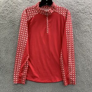 San Soleil Blouse Womens Medium Top Floral Pullover 1/4 Zip UV 50+ Red